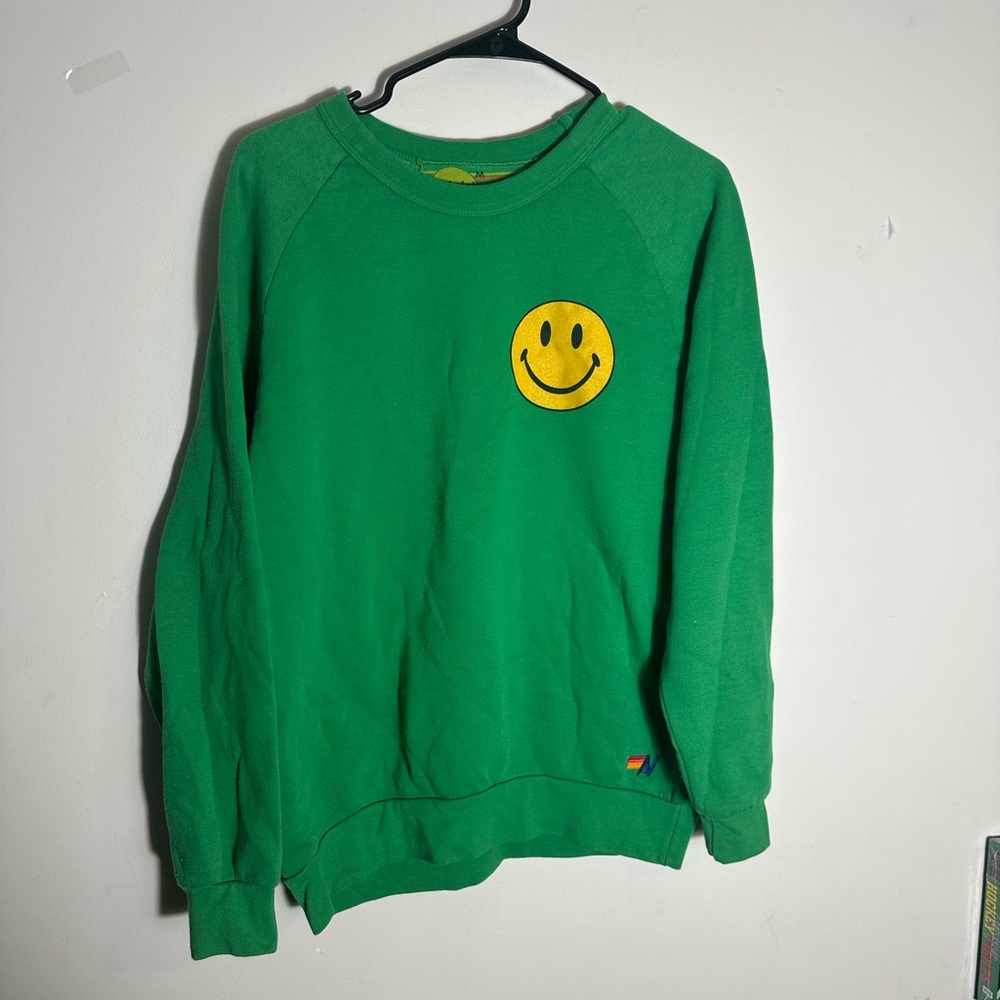 Aviator Nation Green Smiley Face Crewneck Sweatshirt Classic Logo unisex Medium